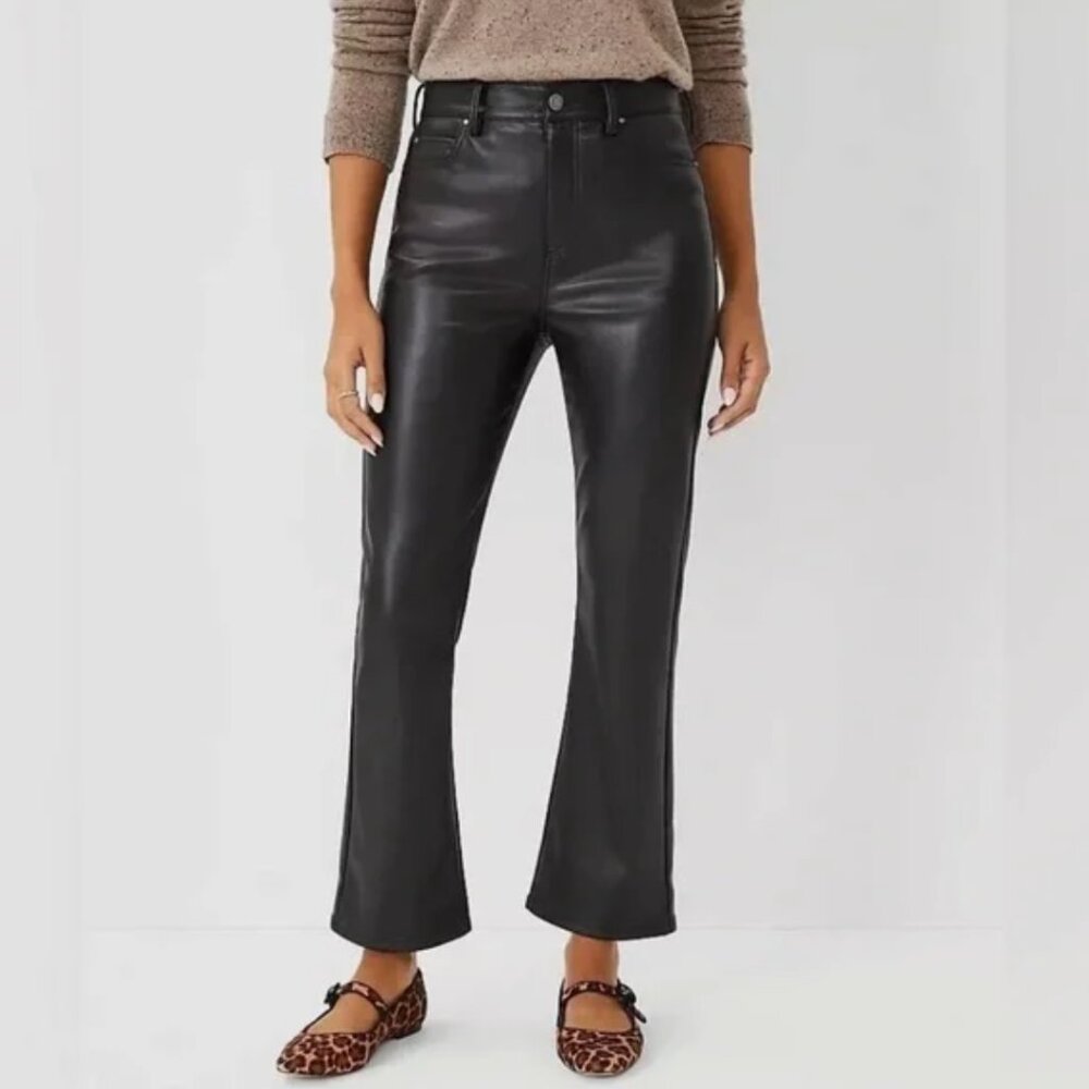 Ann Taylor NEW Black Vegan Leather Straight Leg Kick Flare Pants size 10